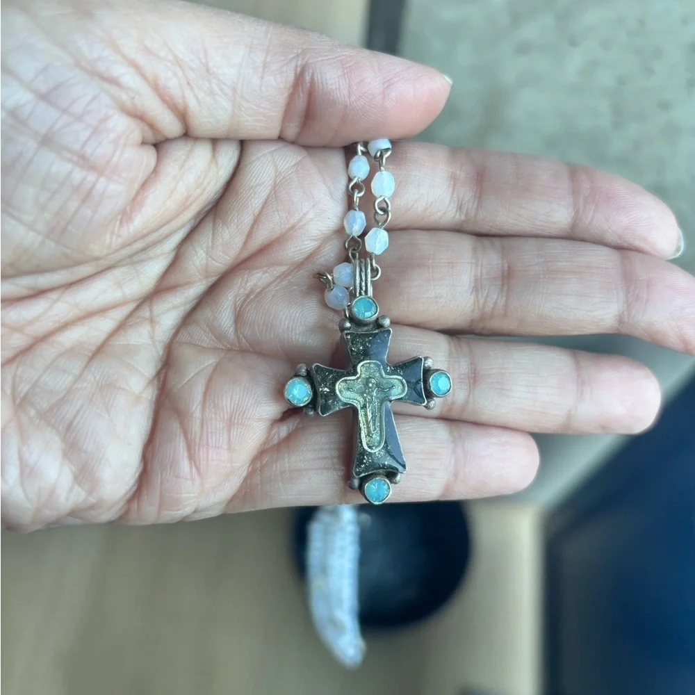 Virgin saint and angel Elegant Silver and Gold Cross Pendant Necklace